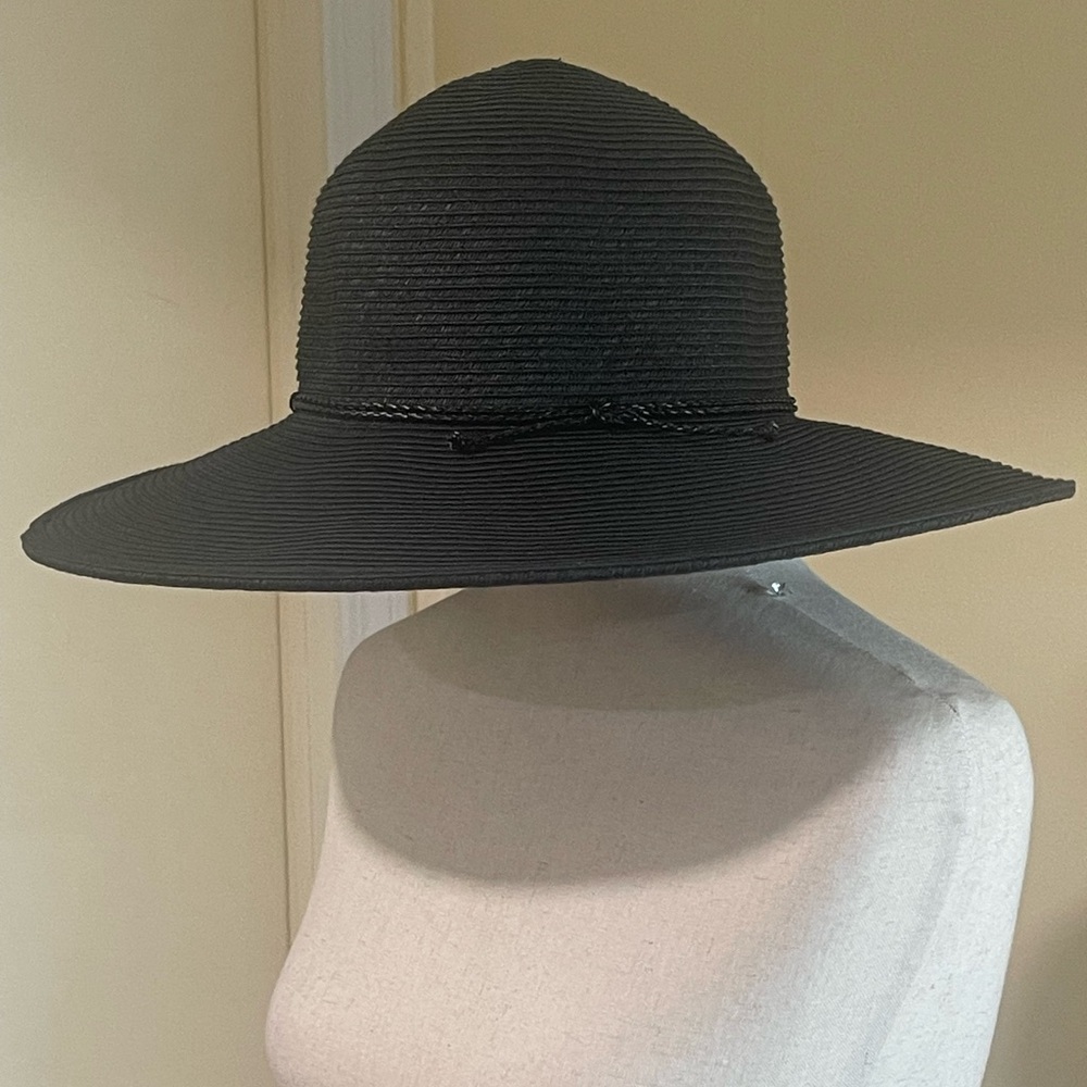 Nine West Floppy Sun Hat With Tie Band Black Beach Summer Vacation OS - Picture 5 of 11